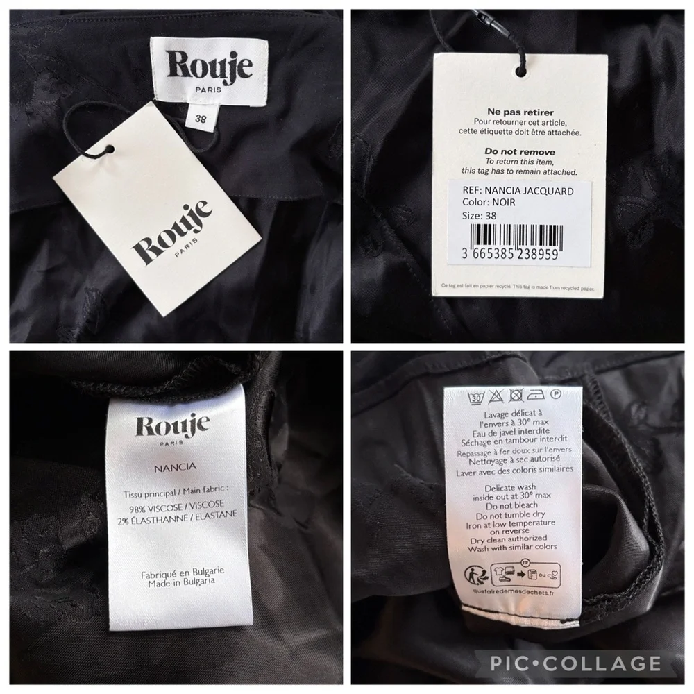 ROUJE PARIS Nancia Floral Jacquard Silk Satin Black Mini Dress Frog Knot Detail - Picture 16 of 16